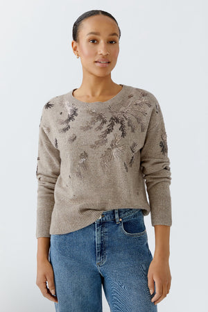 oui sequin front knit in taupe