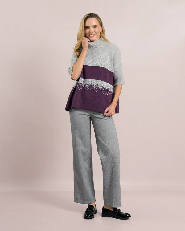 deck short sleeve knit in grey & mulberry