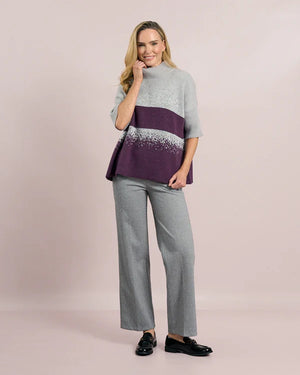 deck short sleeve knit in grey & mulberry