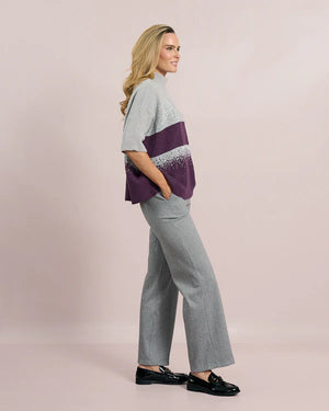 deck short sleeve knit in grey & mulberry