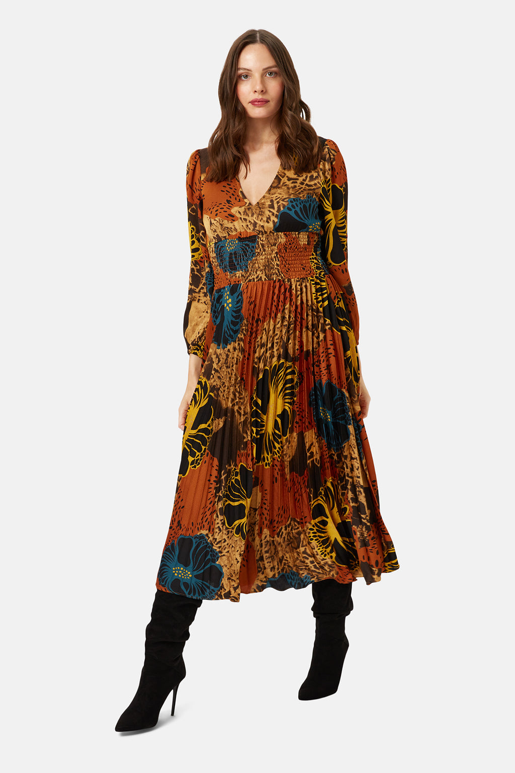 Mix pattern pleat dress