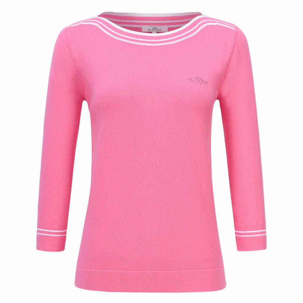<p>HV Society Rashida wide neck knit jumper in pink and white</p>