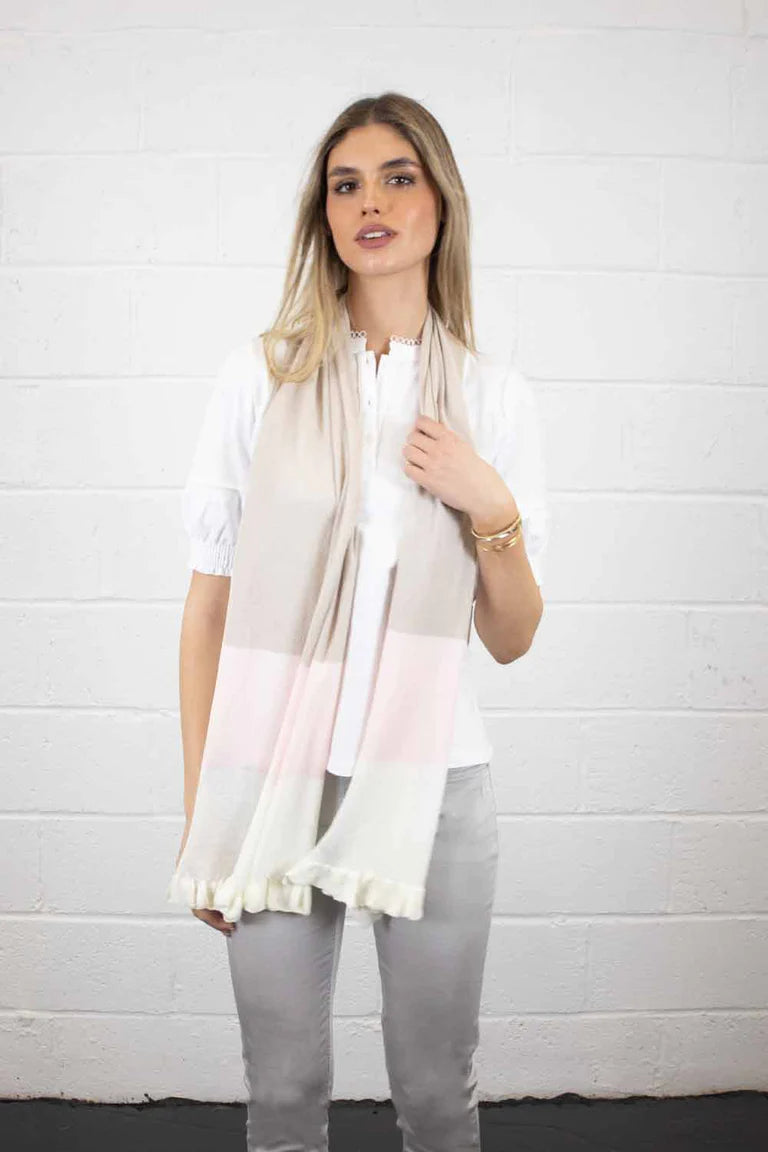 No2Moro Erne frill trim scarf in beige, pink and cream