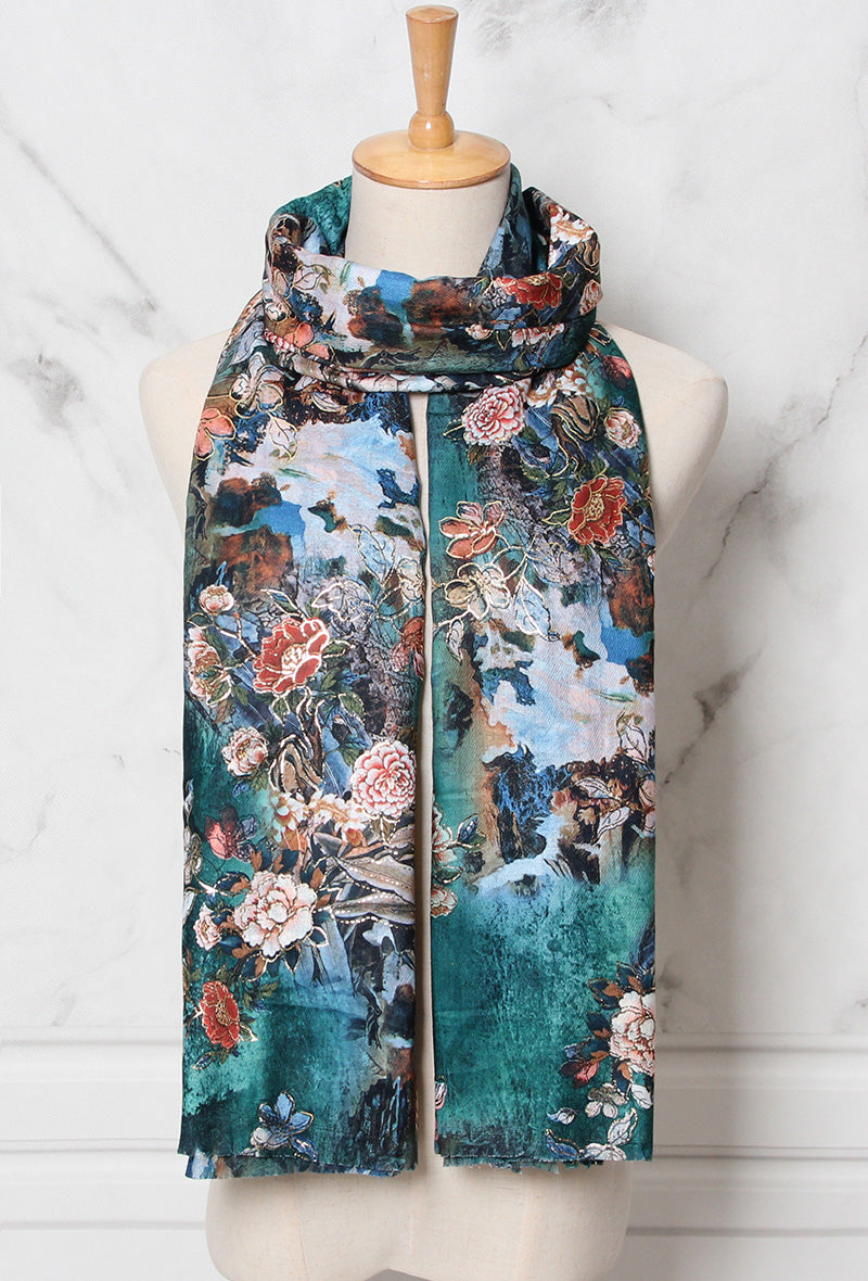 Floral pattern scarf (green)