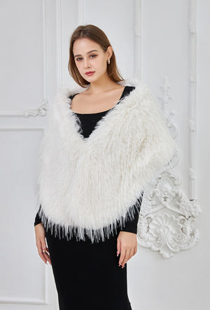 Shaggy faux fur shawl
