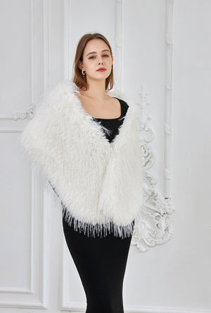 Shaggy faux fur shawl