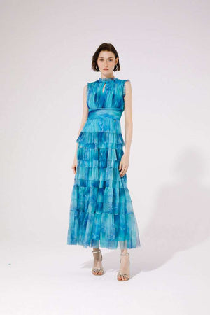 Goa Goa midaxi print tulle dress in teal