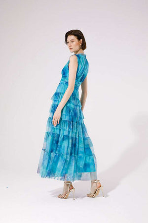 Goa Goa midaxi print tulle dress in teal