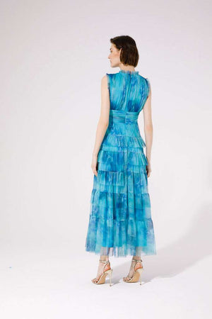 Goa Goa midaxi print tulle dress in teal