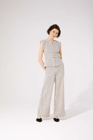 Goa Goa stripe belted vest in beige&black