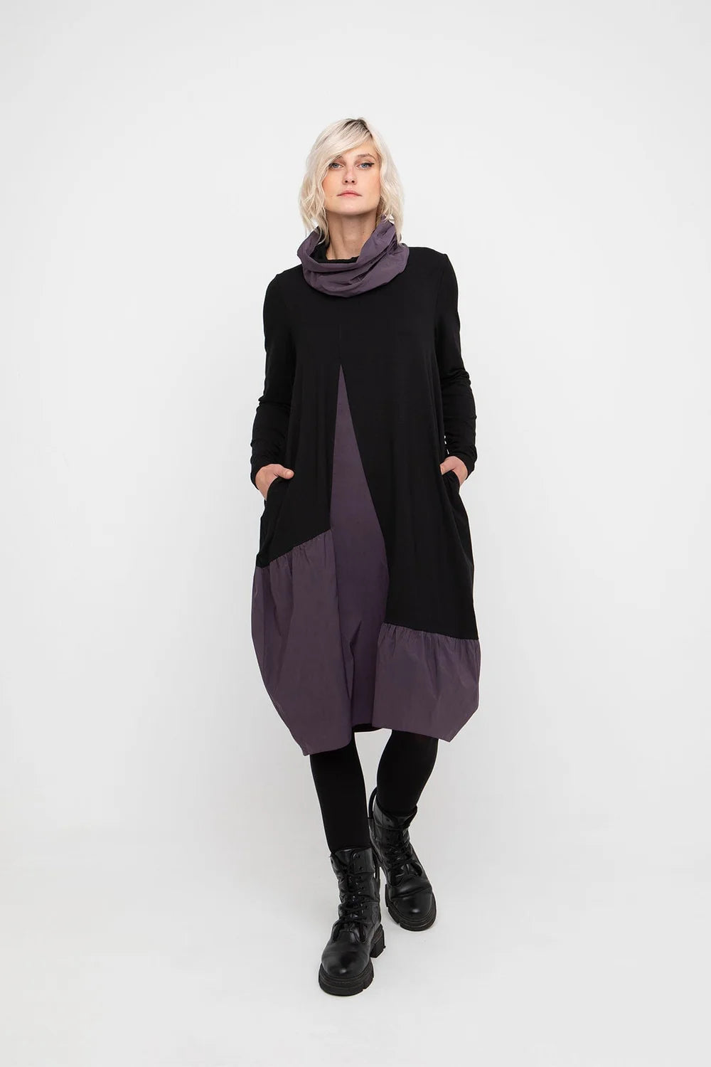 Ozai n Ku mixed fabric dress in grape