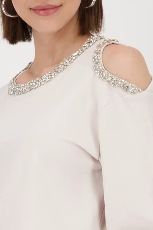 Monari Sweater with diamante and cut-out detail in stone