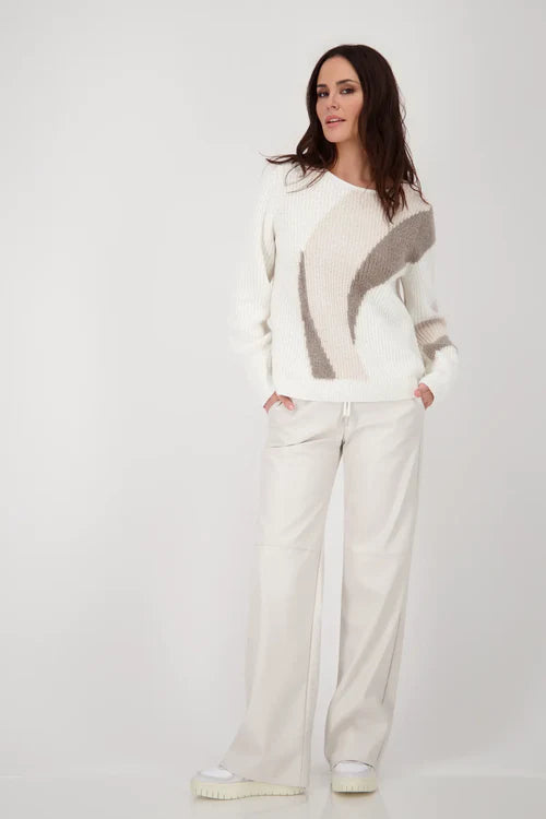 Monari Pullover with Intarsia design in off white