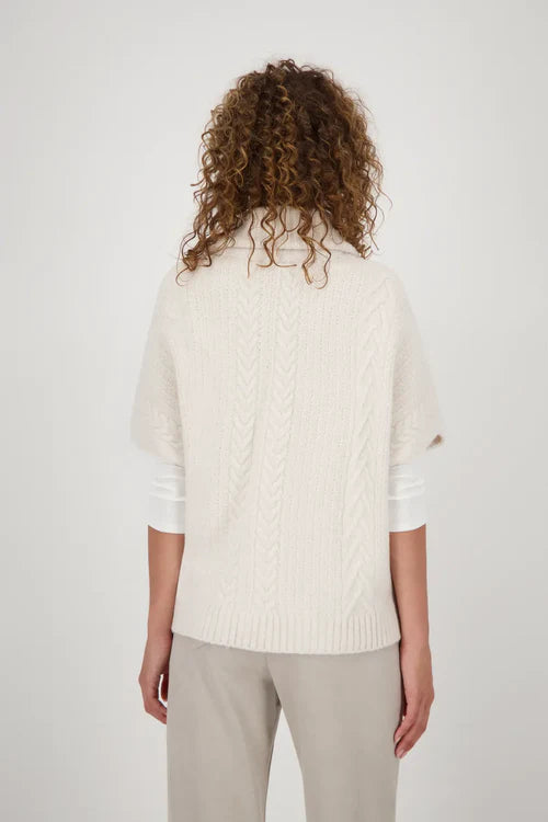 Monari Knitted long cape in ecru