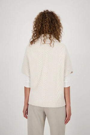 Monari Knitted long cape in ecru