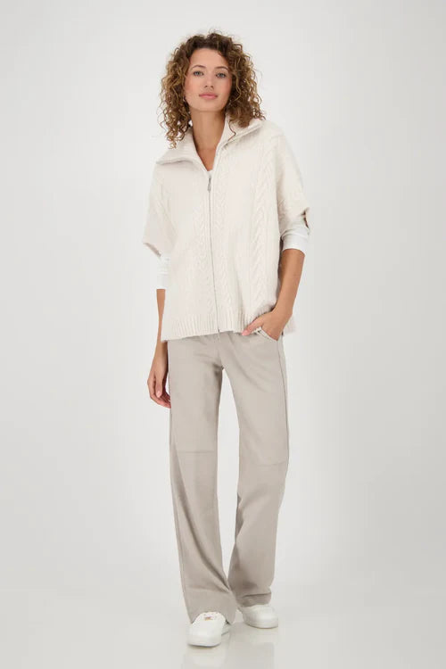 Monari Knitted long cape in ecru