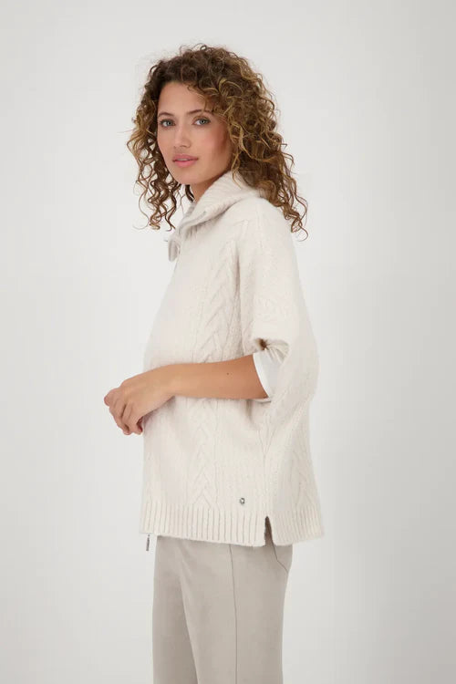 Monari Knitted long cape in ecru