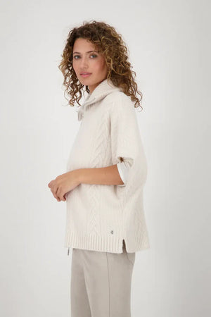 Monari Knitted long cape in ecru