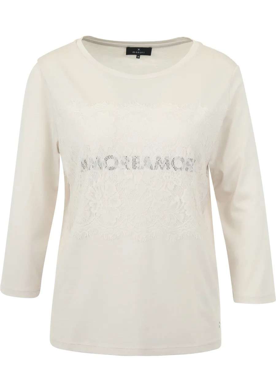 monari lace front top in ecru