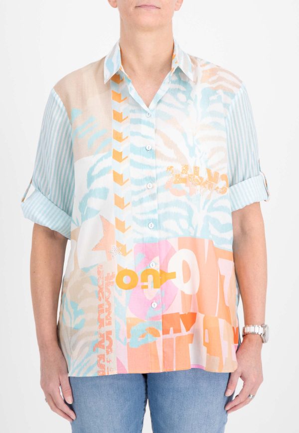 Just White Multi-Colour Short Sleeved Shirt in aqua, product code J4060 (front)