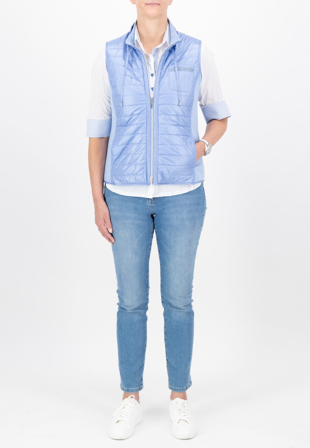 Just White short quilted gilet in powder blue, product code J4120