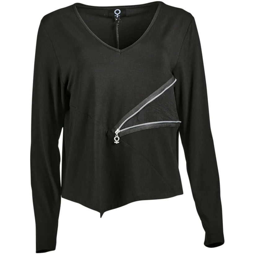 mysoul zip detail long sleeve top in black (front)