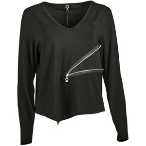 mysoul zip detail long sleeve top in black (front)