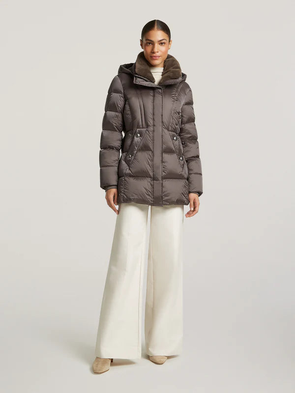creenstone kelly puffa jacket in grey taupe