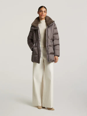 creenstone kelly puffa jacket in grey taupe
