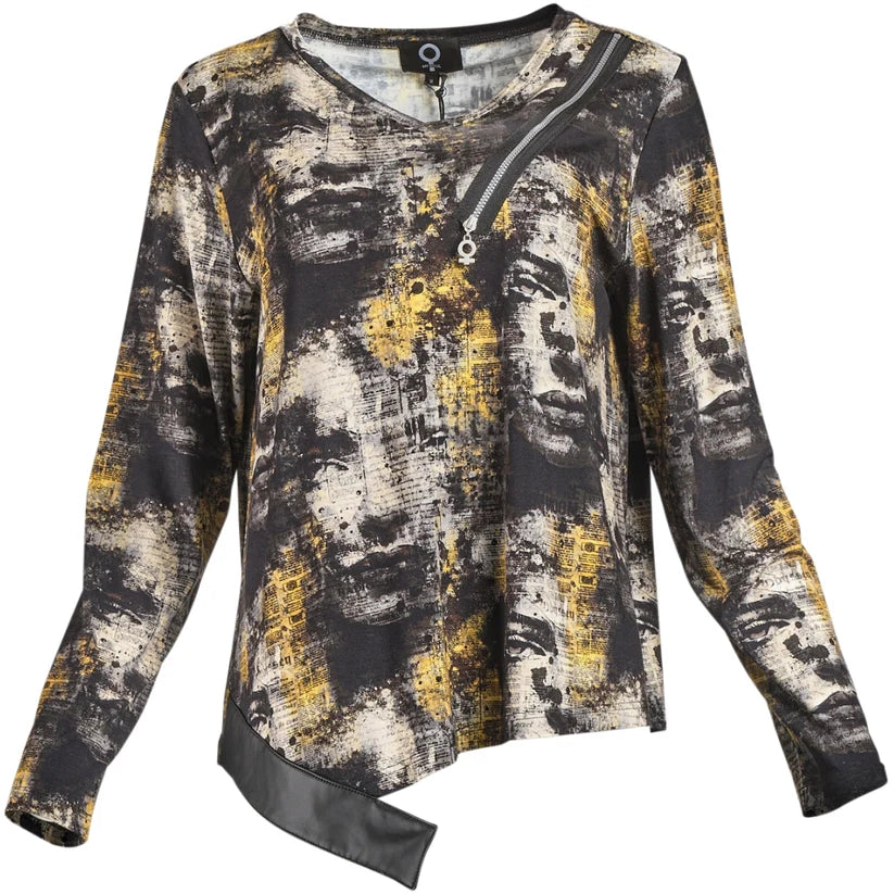 mysoul lady print long sleeve vneck top in yellow