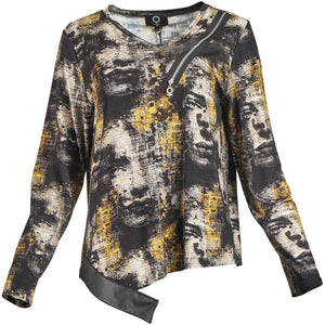 mysoul lady print long sleeve vneck top in yellow