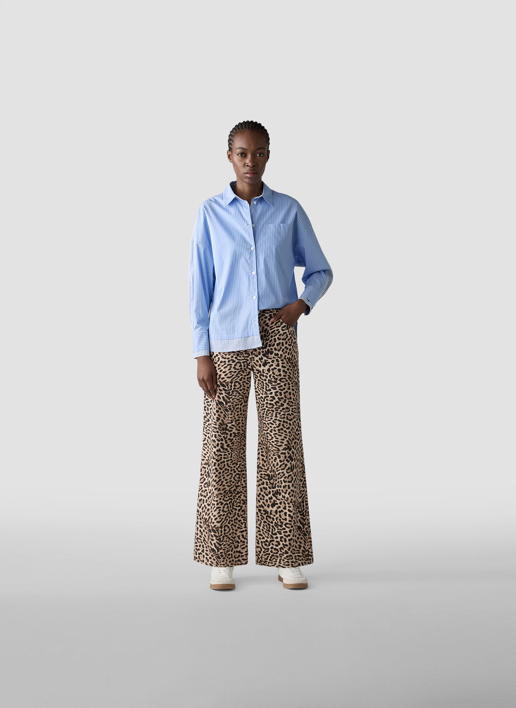 le comte pinstripe oversized shirt in blue