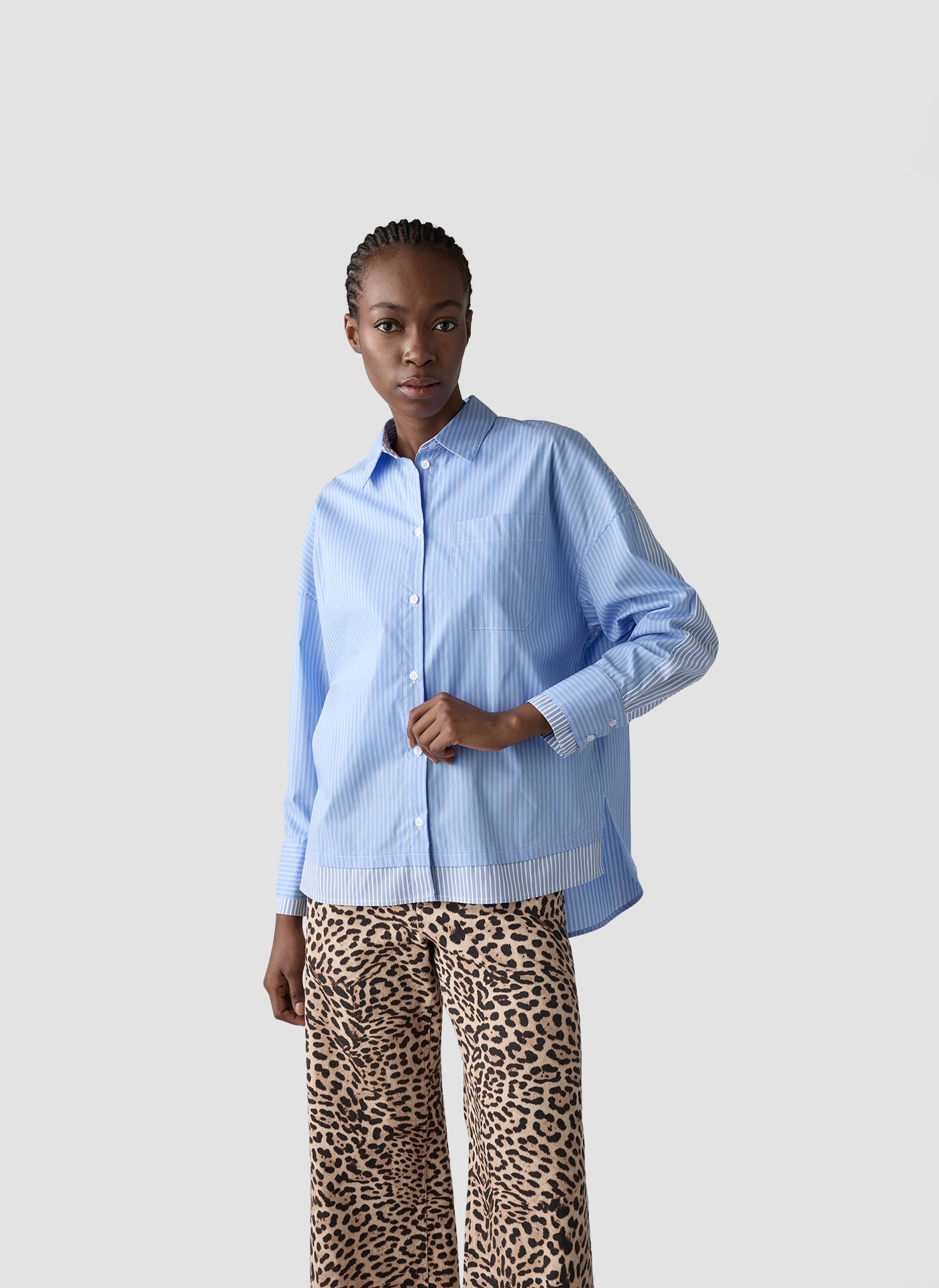 le comte pinstripe oversized shirt in blue