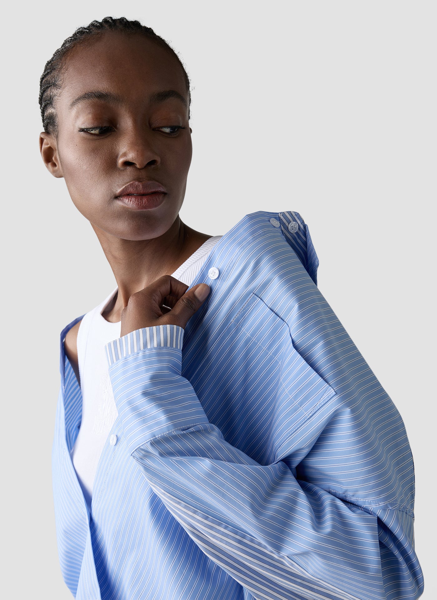 le comte pinstripe oversized shirt in blue