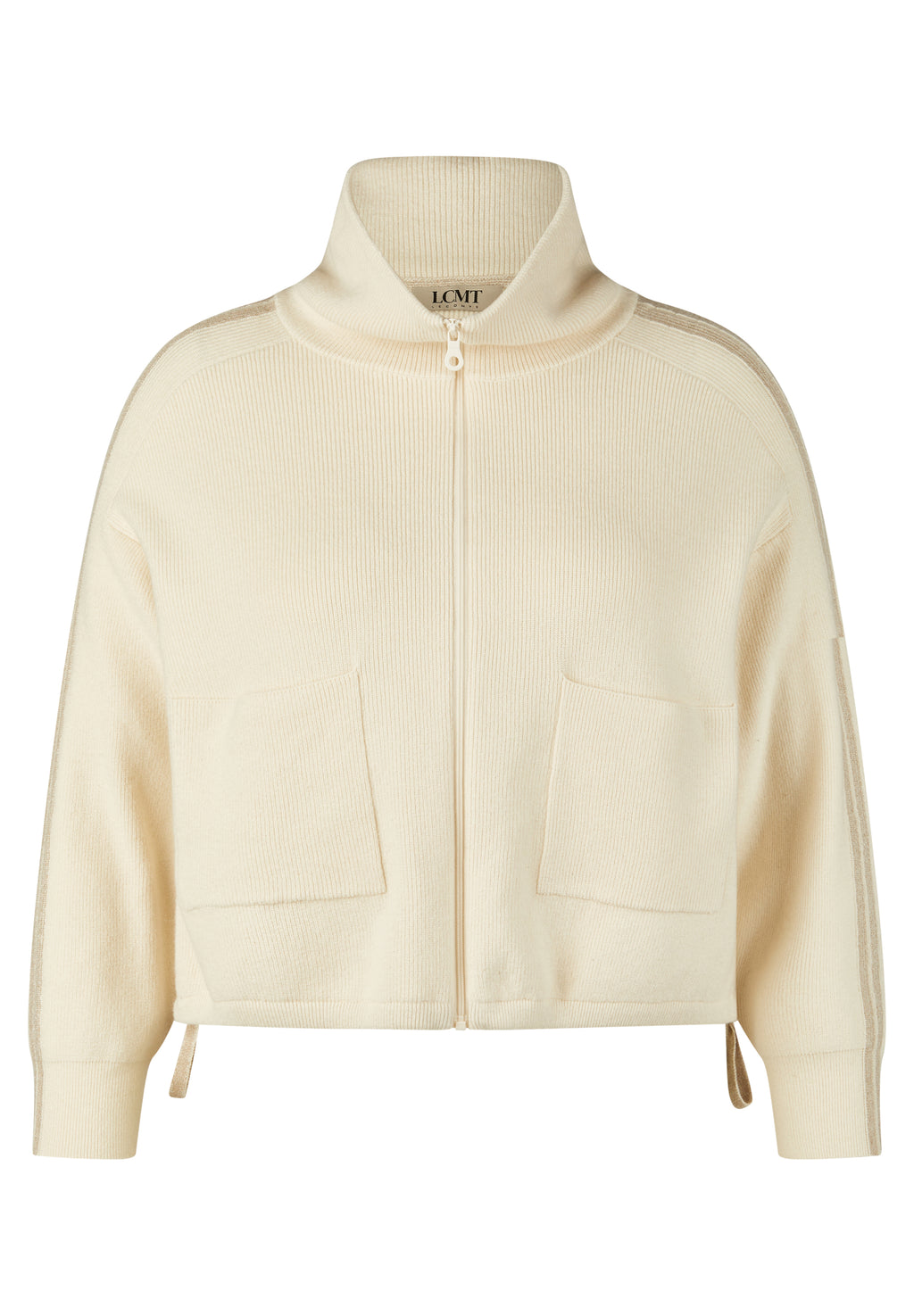 le comte glitter zip up cardigan in beige