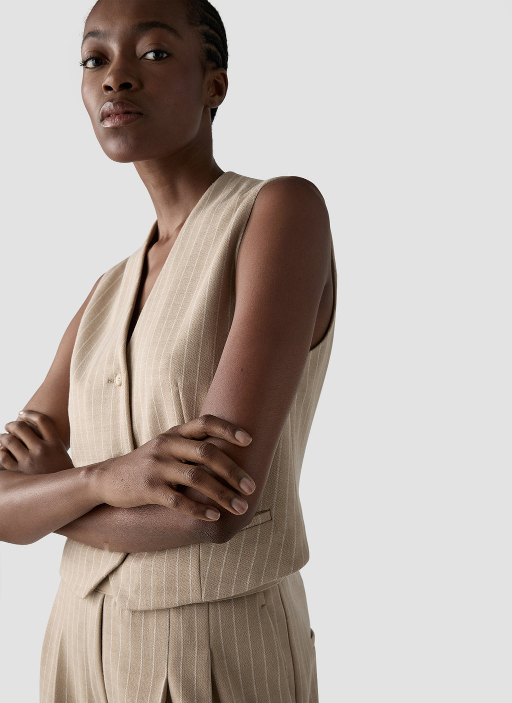 le comte pin stripe waistcoat in beige