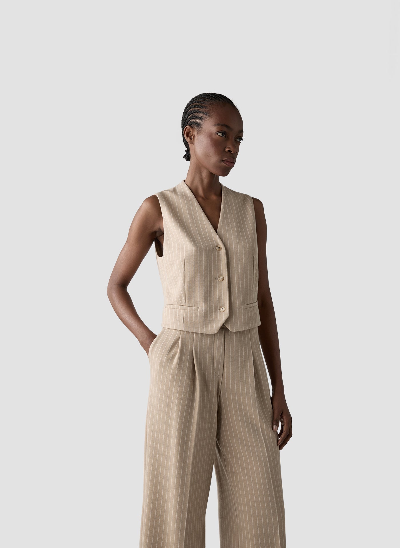 le comte pin stripe waistcoat in beige