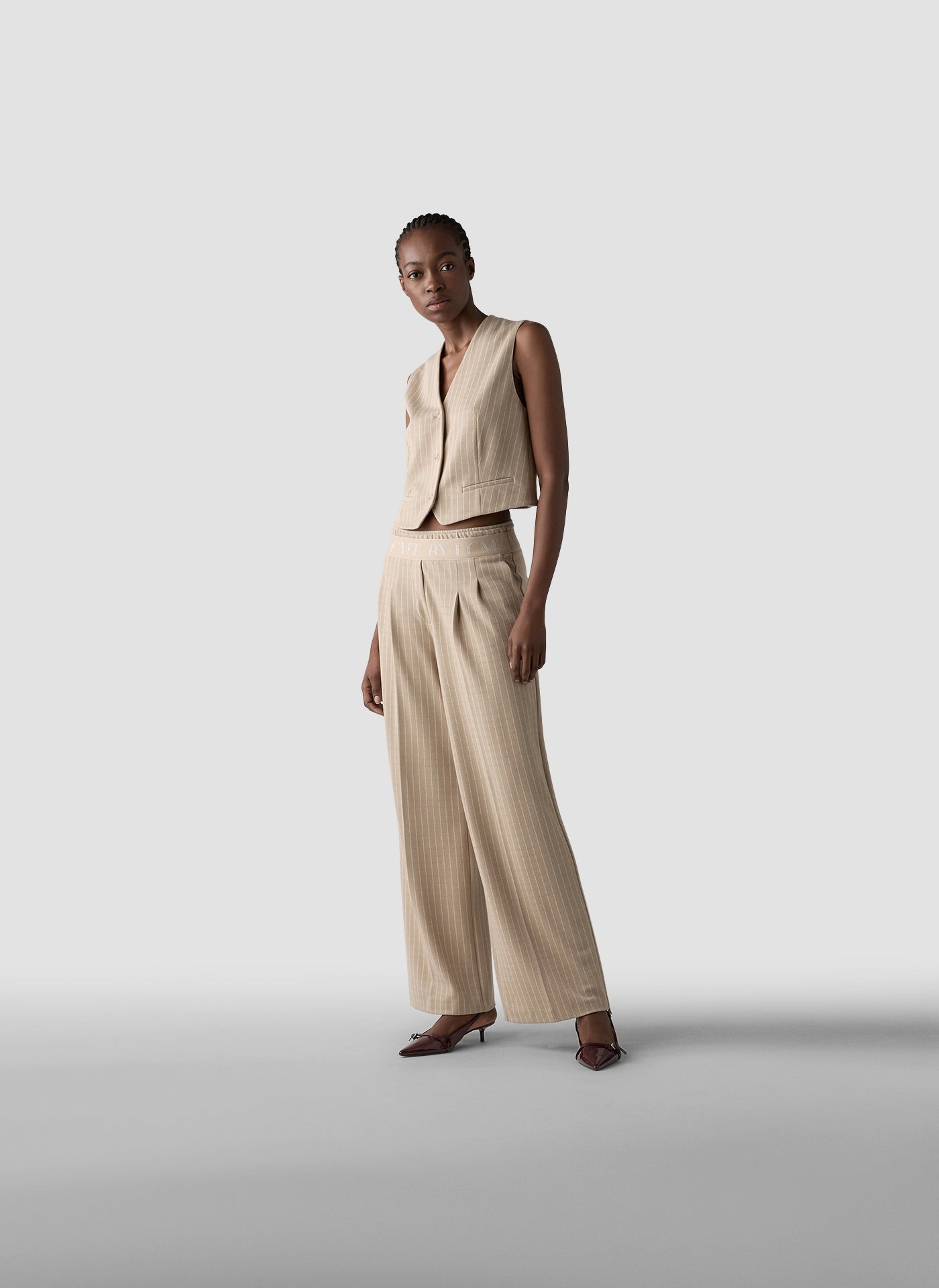 le comte pin stripe waistcoat in beige