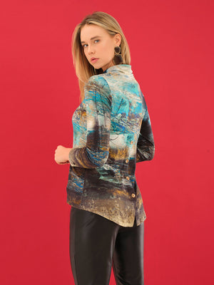 dolcezza artist print 'life's too short' highneck top in teal