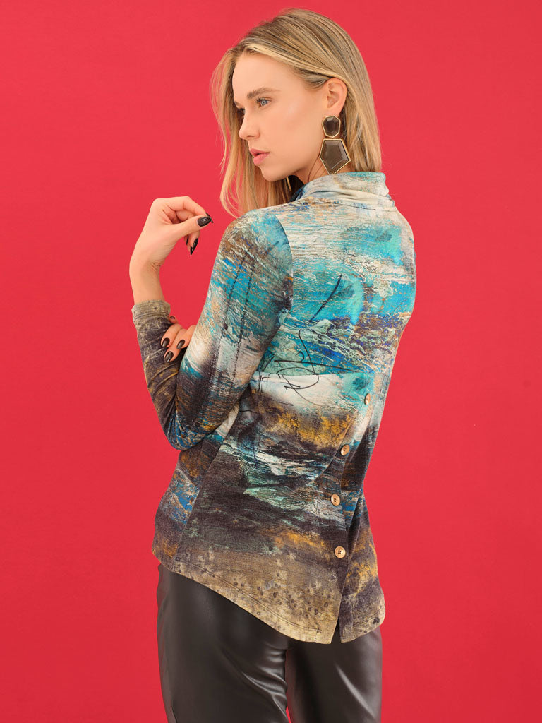 dolcezza artist print 'life's too short' highneck top in teal