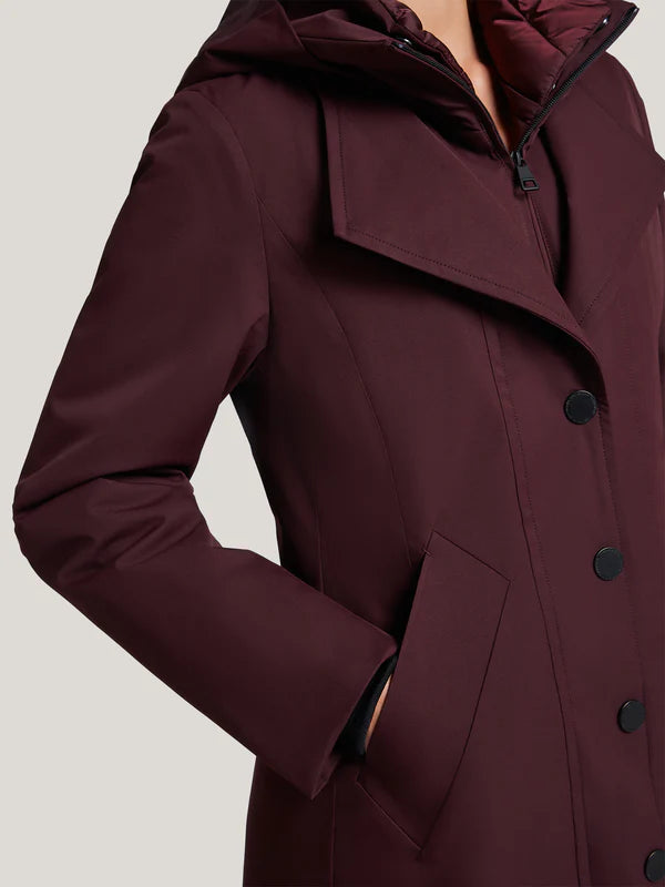 creenstone maggie button front coat in dark plum