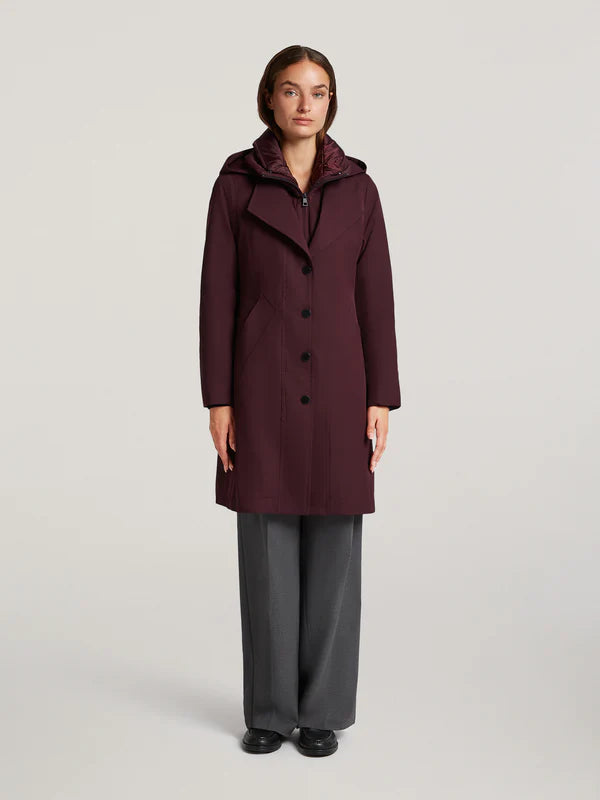 creenstone maggie button front coat in dark plum