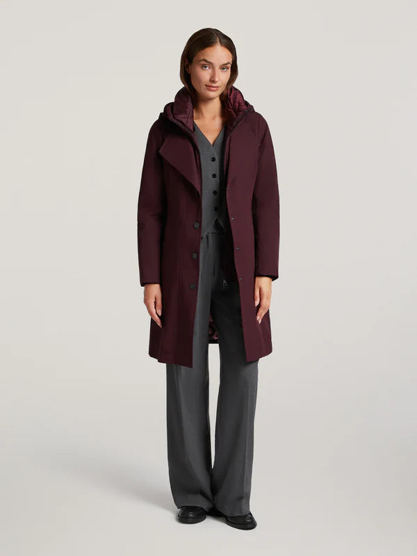 creenstone maggie button front coat in dark plum