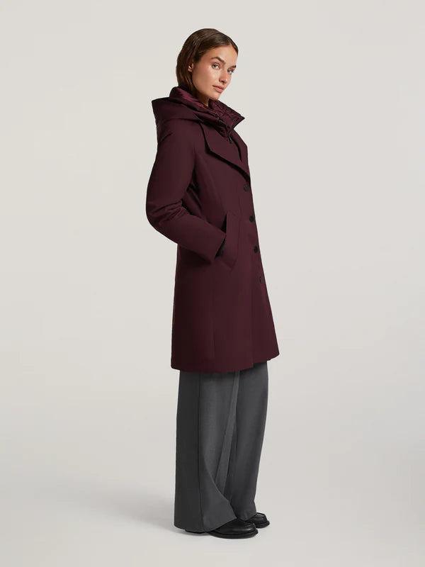 creenstone maggie button front coat in dark plum