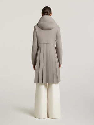 creenstone may pleated coat in smokey taupe