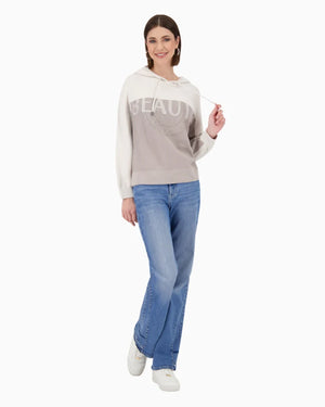 Monari two tone knit hoodie in taupe