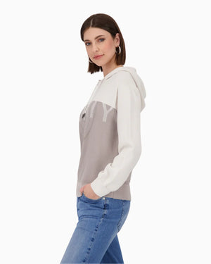 Monari two tone knit hoodie in taupe