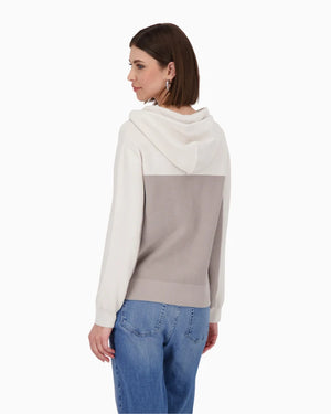 Monari two tone knit hoodie in taupe