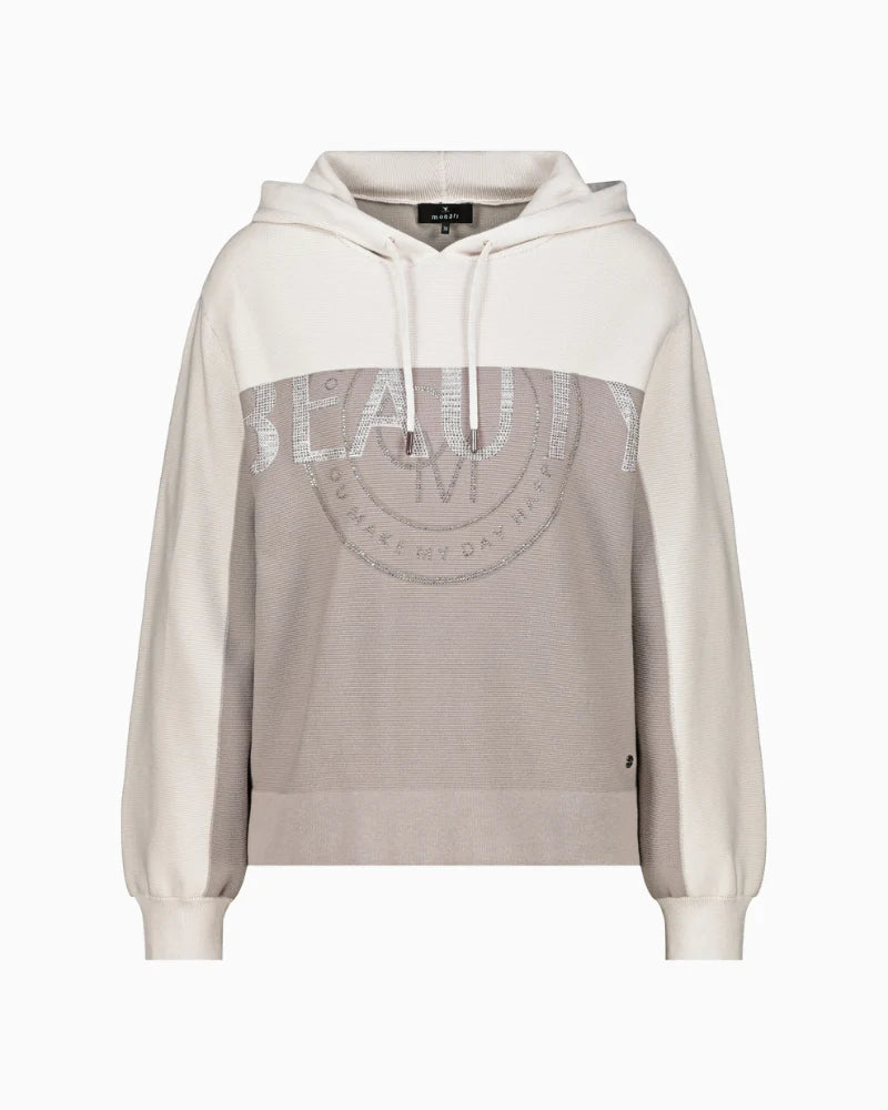 Monari two tone knit hoodie in taupe