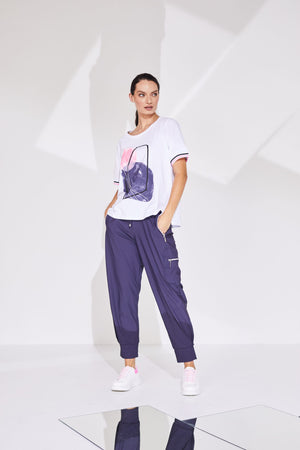 NAYA cuff travel fabric trousers with zip pockets in navy
